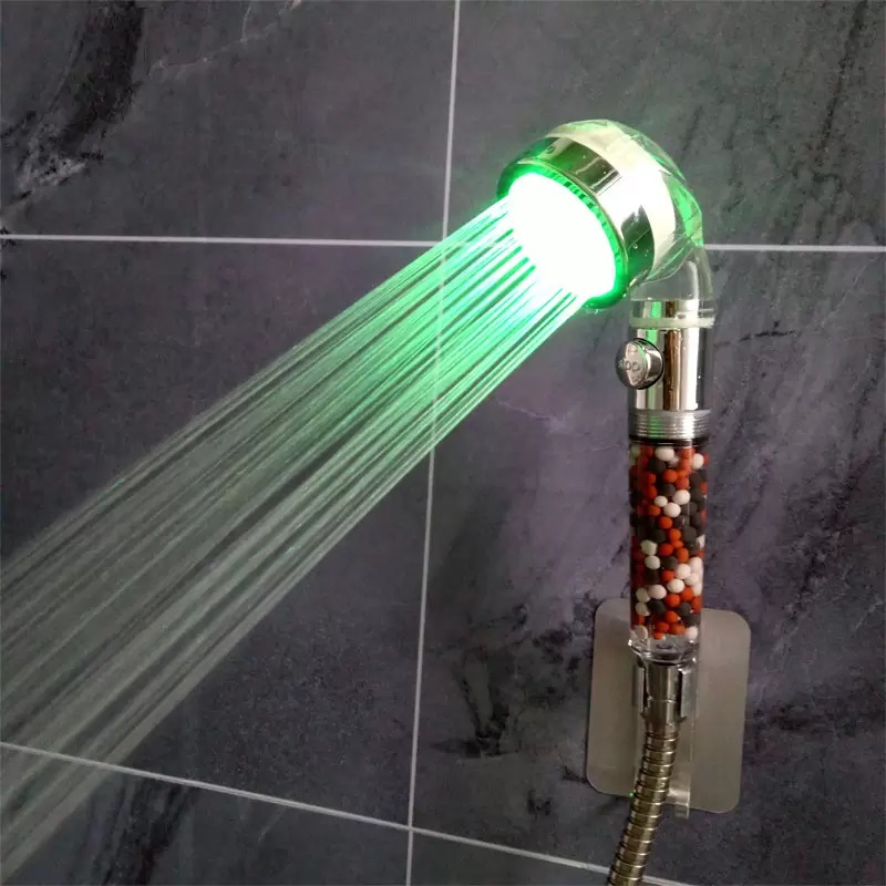 Anion coloré LED douche SPA pommeau de douche sous pression économie d'eau contrôle de la température lumière colorée poche grande douche de pluie
