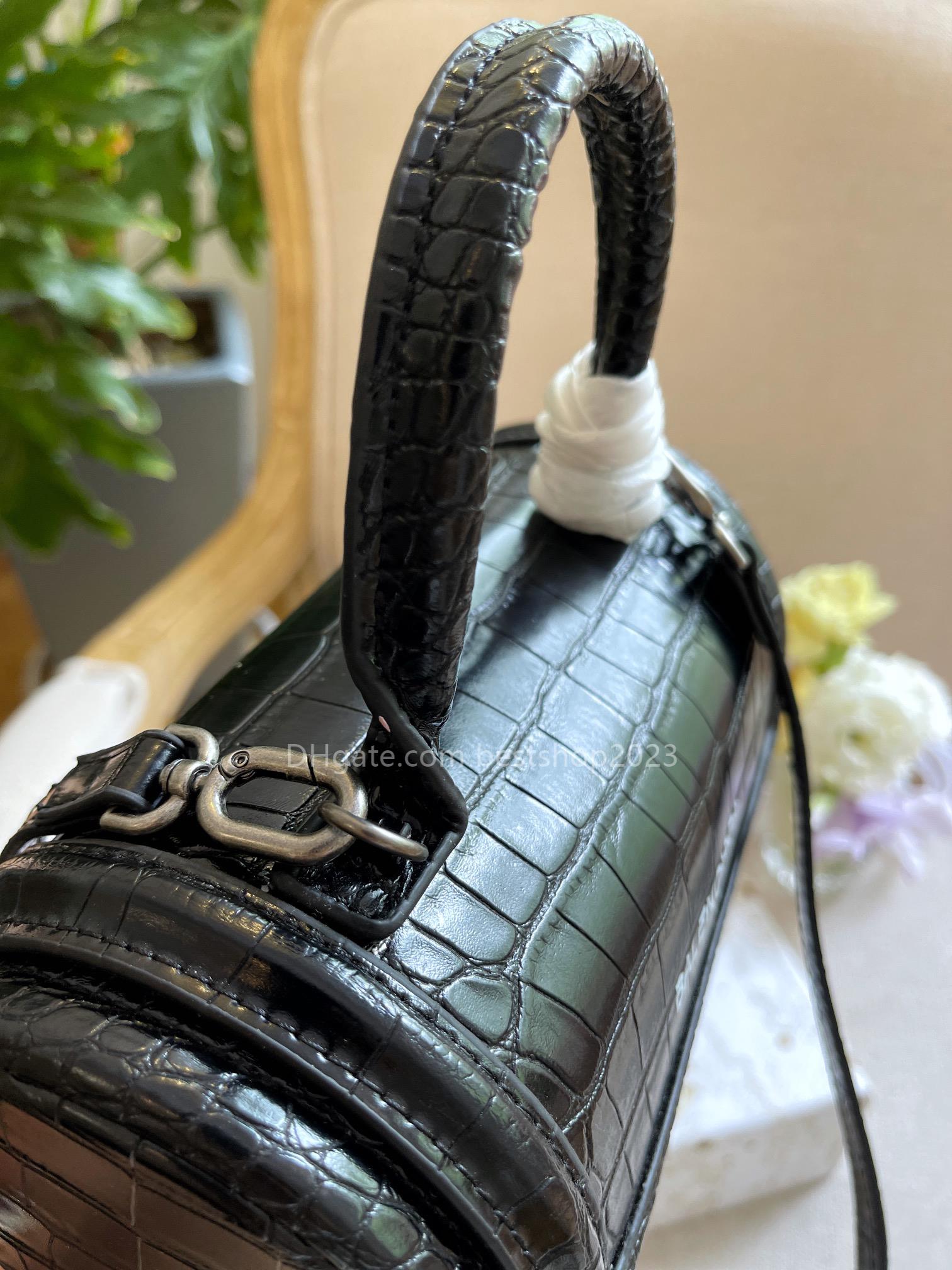 Sac à main de luxe classique pour femmes, sac à bandoulière, sac à baril rond Crocodile vert/blanc/gris/rose/noir 20CM