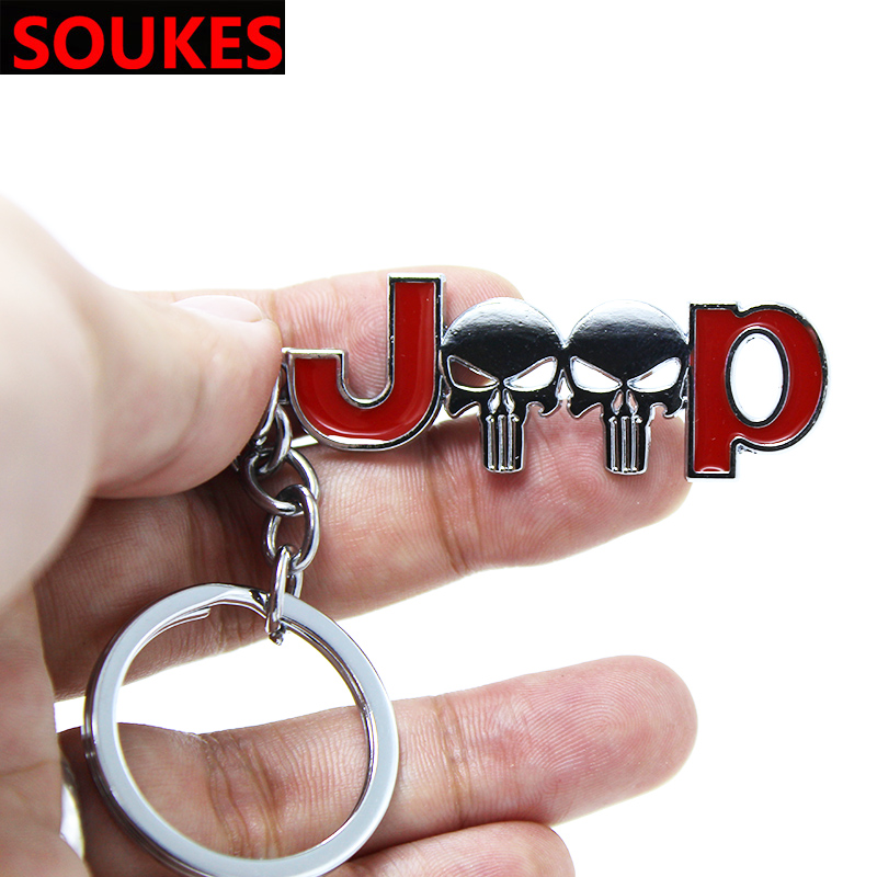 سلسلة مفاتيح CARL CARK CKEAIN لـ JEEP 3D Skull Metal Zinc Alloy Carke -keychain Key Toy Logo Logo Emblections Auto Excalsions