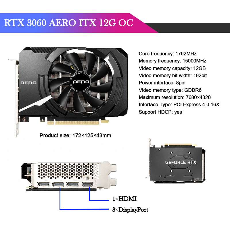 Carte GDDR6 MSI RTX 3060 VENTUS 2X 12G OC LHR RTX 3060 graphique GDDR6 RTX3060 carte vidéo de jeu GDDR6 15000 MHz carte de bureau 3060