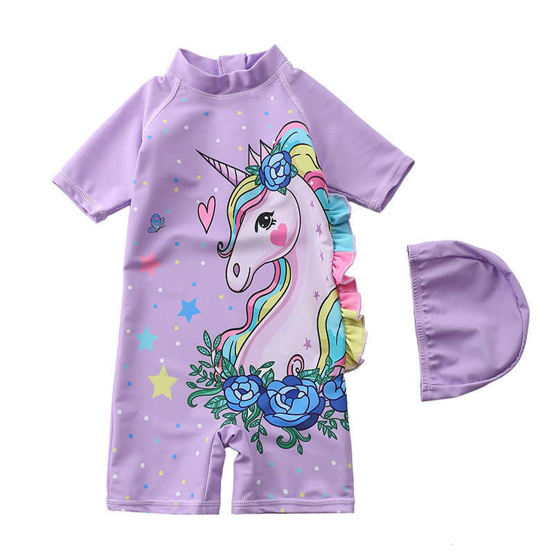 Einteiler 1~7Y Kleinkind Baby Mädchen Badeanzug Ins Flamingo Kinder Bademode Lange Ärmel Kinder Strandkleidung Mädchen Rash Guards-SW441 W0310