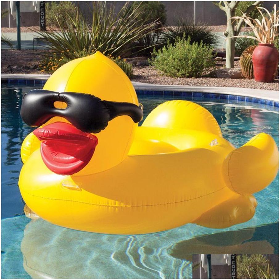 SpasHG aufblasbare Pool-Schwimmer, Flöße, schwimmend, gelb mit Griffen, dickes, riesiges PVC-Entenbecken, Schwimmrohr-Flöße
