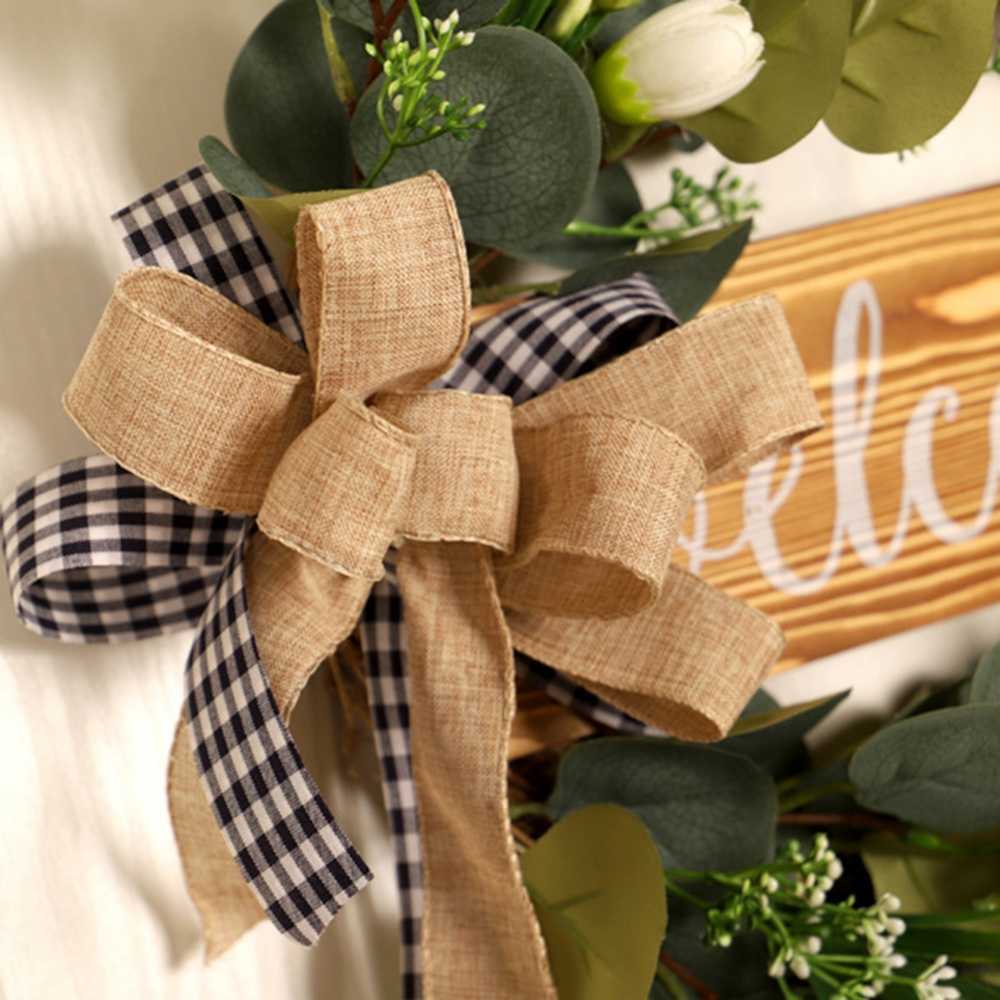 Decorative Flowers Wreaths Eucalyptus Wreath For Front Door Spring Summer Sign Artificial Tulip Leaf Garland Welcome Porch Decoration P230310 P230310