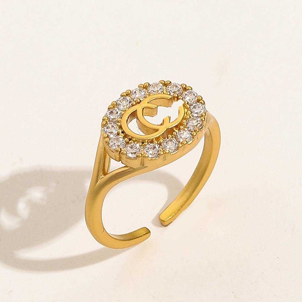 Design di gioielli di lusso con apertura placcata in oro genuino, diamanti intarsiati, temperamento, versione semplice, anello femminile