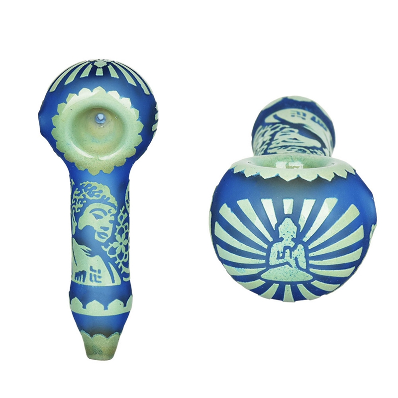 Tubi di vetro spesso mano di Buddha colorato Tubi di vetro spesso erba secca Cucchiaio di tabacco Filtro Impianti di perforazione dell'olio Handpipes Fatti a mano Portatile Facile da pulire Bong Portasigarette Tubo DHL