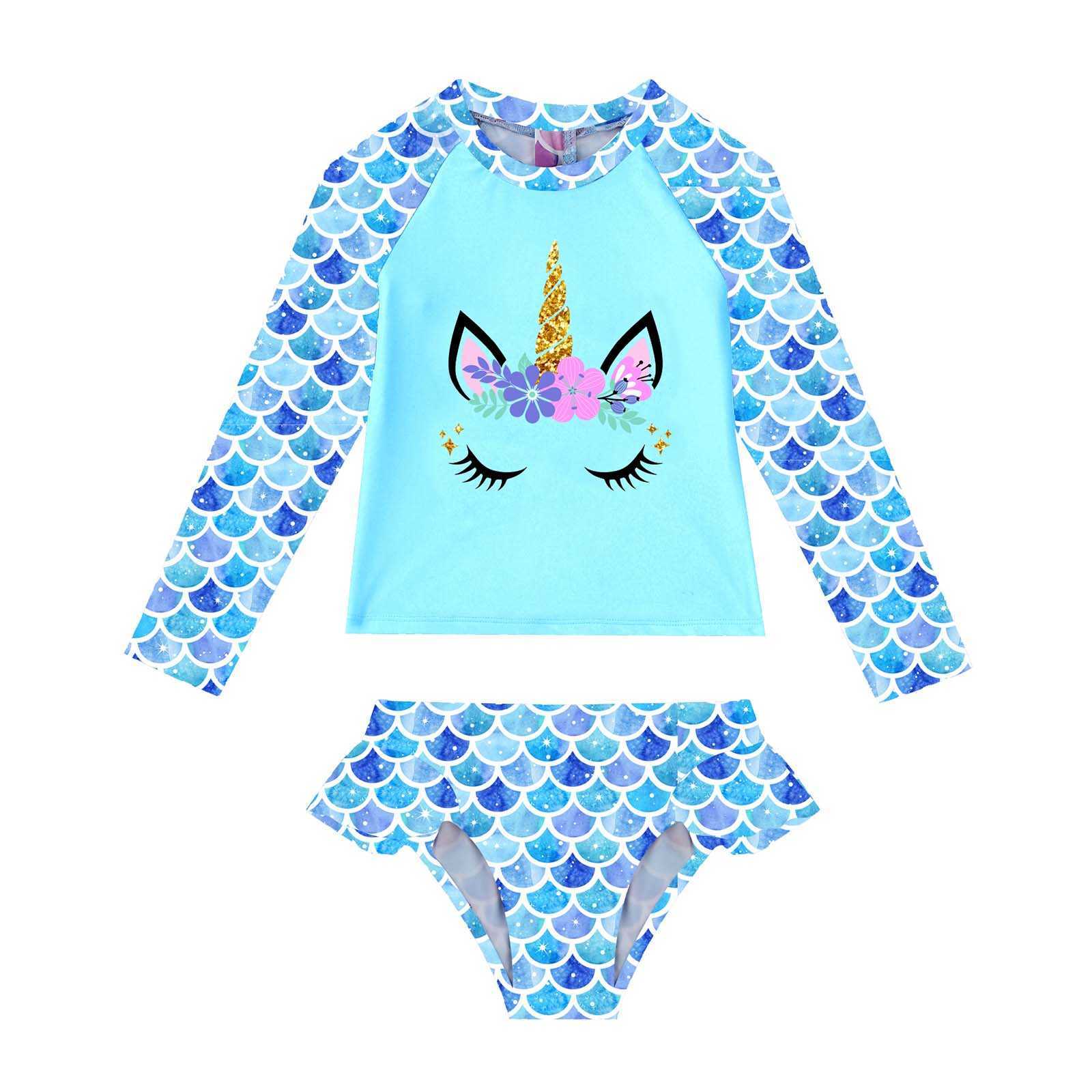 One-Pieces Kids Girls Tankini Swimwear Set Cartoon Costume da bagno stampato Costume da bagno Top con Bottoms Slip Bambini Beachwear Outfit W0310