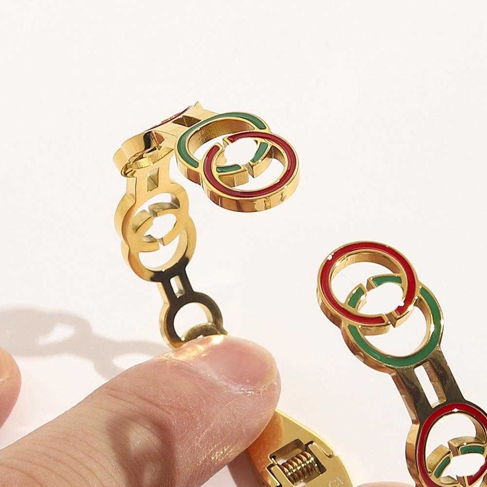 Design luxury jewelry Titanium hollow stainless red green enamel steel seal spring clasp bracelet female