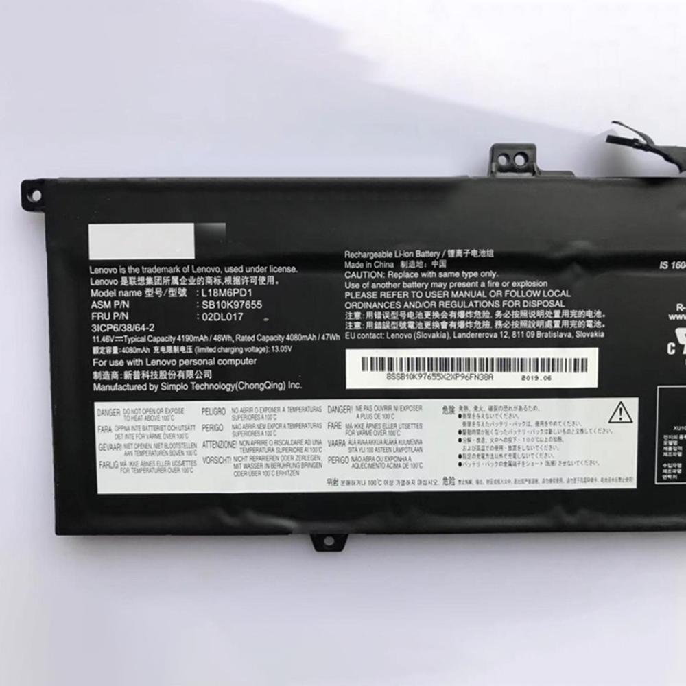 Batterie tablet PC L18M6PD1 L18M6PD2 BATTERE LENOVO ThinkPad X13 X390 X395 02DL018 SB10K97655 TP00106A L18C6PD1/D6PD102DL01