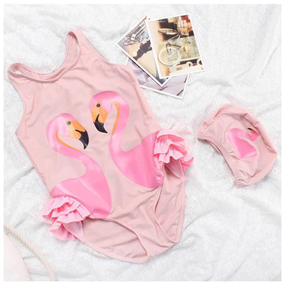 One-Pieces Kids Bikinis One Piece Bikinis Swan Printed Swimsuits Baby Girls Swimwear Children Monokini Bathing Suit Beach Wear for Toddler W0310