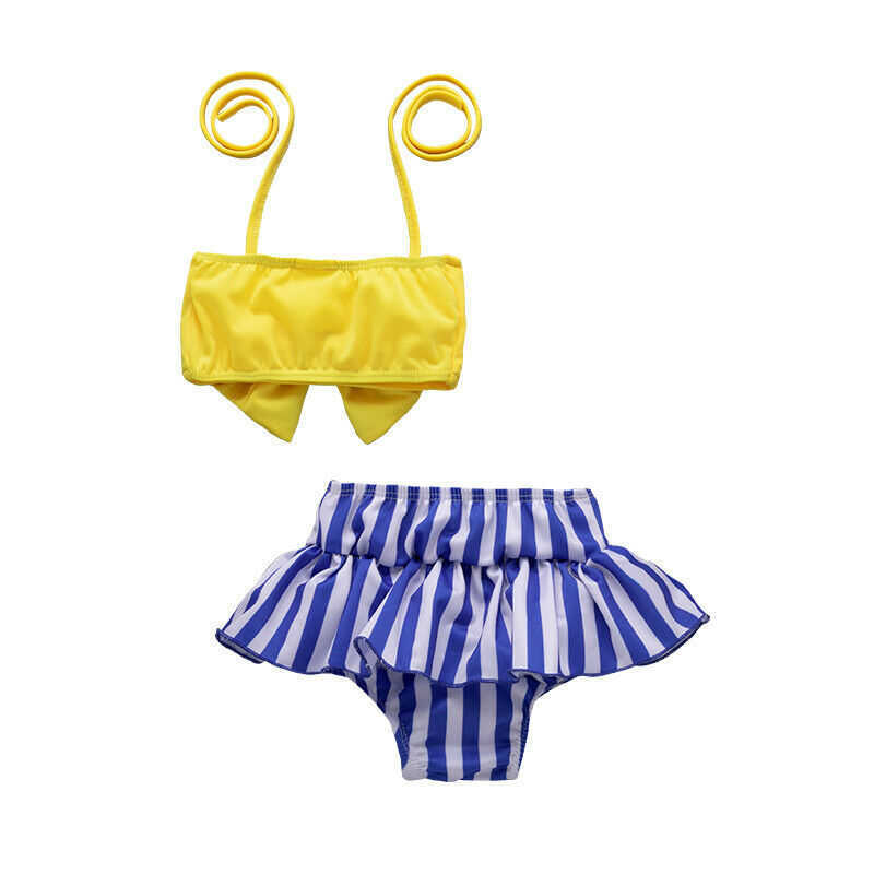 Endelar sommarbarnflicka bikini set randig baddräkt båge badkläder tankini baddräkt flickor strand slitage baddräkt barn bikini set w0310