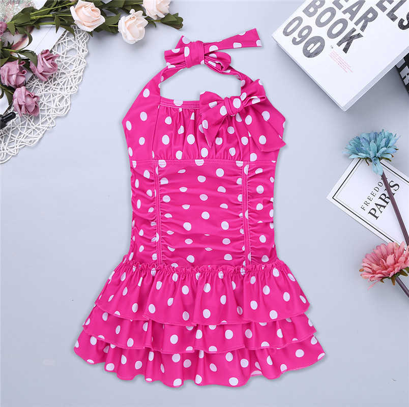 One-Pieces TiaoBug Kids Teens Costume da bagno intero con scollo all'americana Polka Dots Costumi da bagno a balze increspati Ragazze Costumi da bagno Costume da bagno Costume da bagno W0310