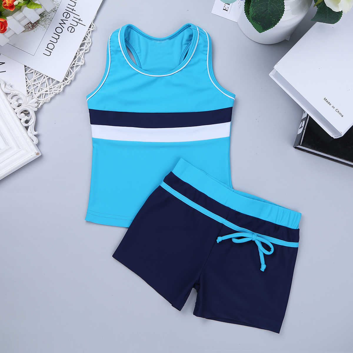 Maillots de bain pour enfants d'une seule pièce Maillot de bain deux pièces pour filles Maillot de bain d'été pour enfants Bikini Maillot de bain Sport Gilet Hauts avec bas Shorts 6-14