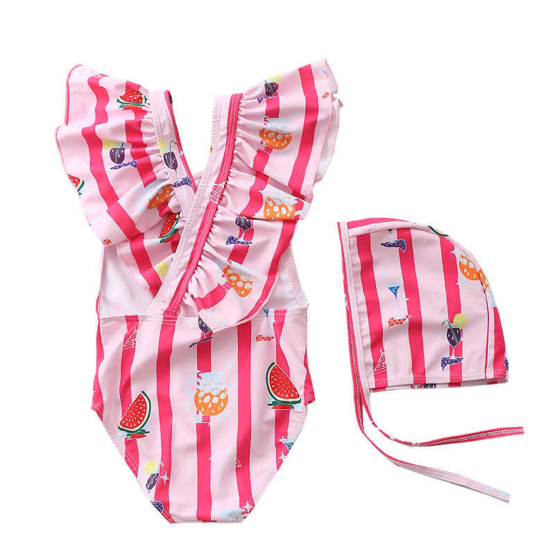 Maillot de bain une pièce pour bébés filles de 2 à 8 ans, maillot de bain une pièce pour filles, avec chapeau, vêtements de plage pour enfants, tenue de natation pour filles