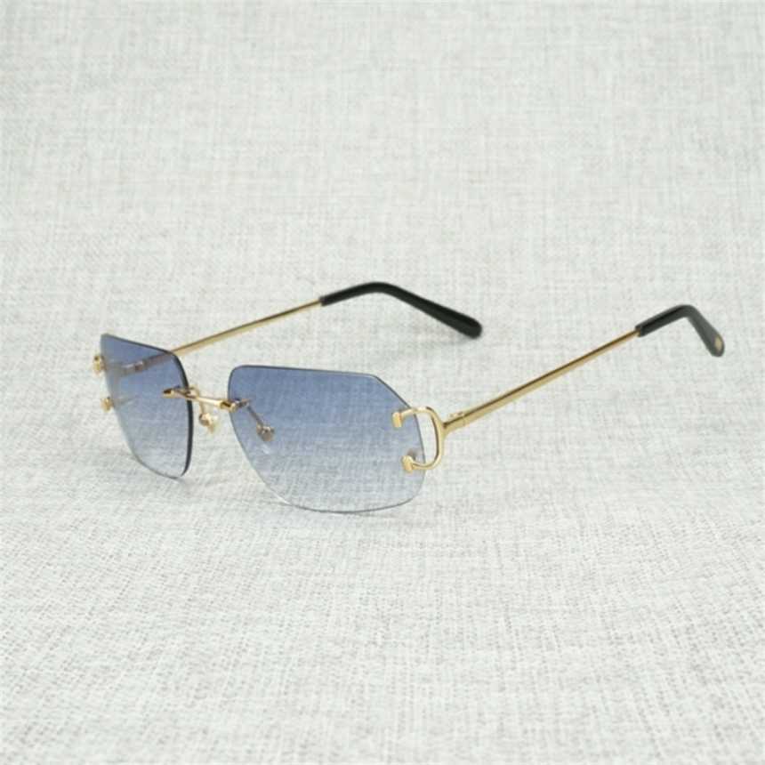 2024 Fashion Men's Luxury Designer Femme's Sungass Sungasses Vintage Lens Forme Metal Farme Men Rimless Wire Square Gafas Femmes Outdoor Club Accessoires OCULOS Shadeskajia