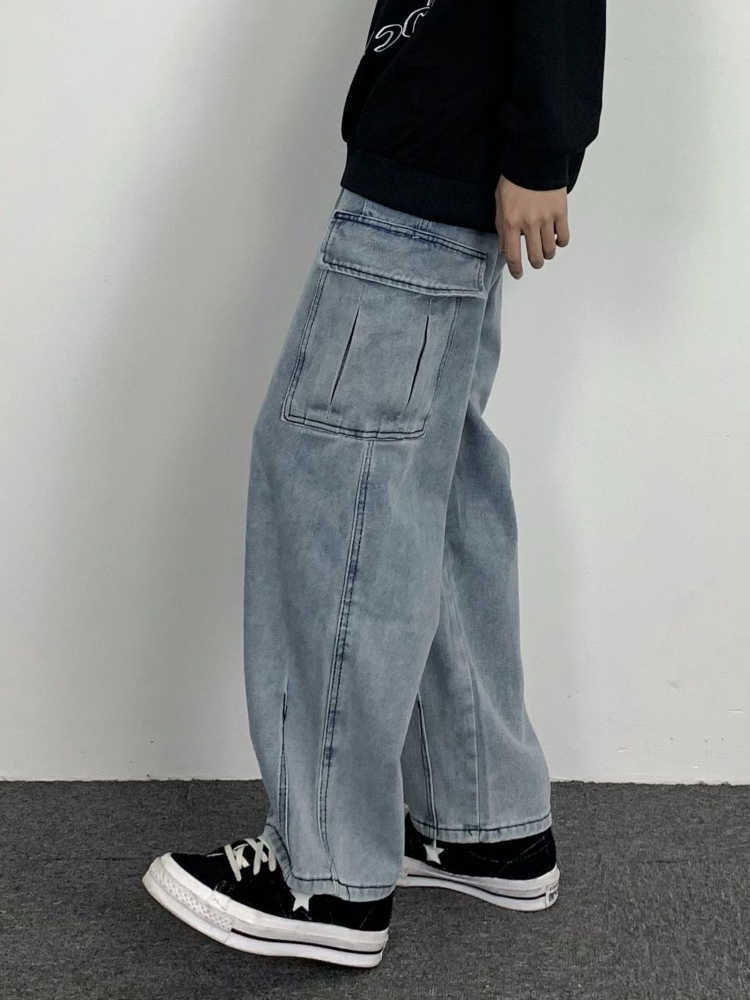 Jeans da uomo Gmiixder Scuro Dritto Coreano Autunno Inverno Kpop Vintage Pantaloni di Jeans Neri Donne Pantaloni Cargo Allentati Lavati Popolari Y2303