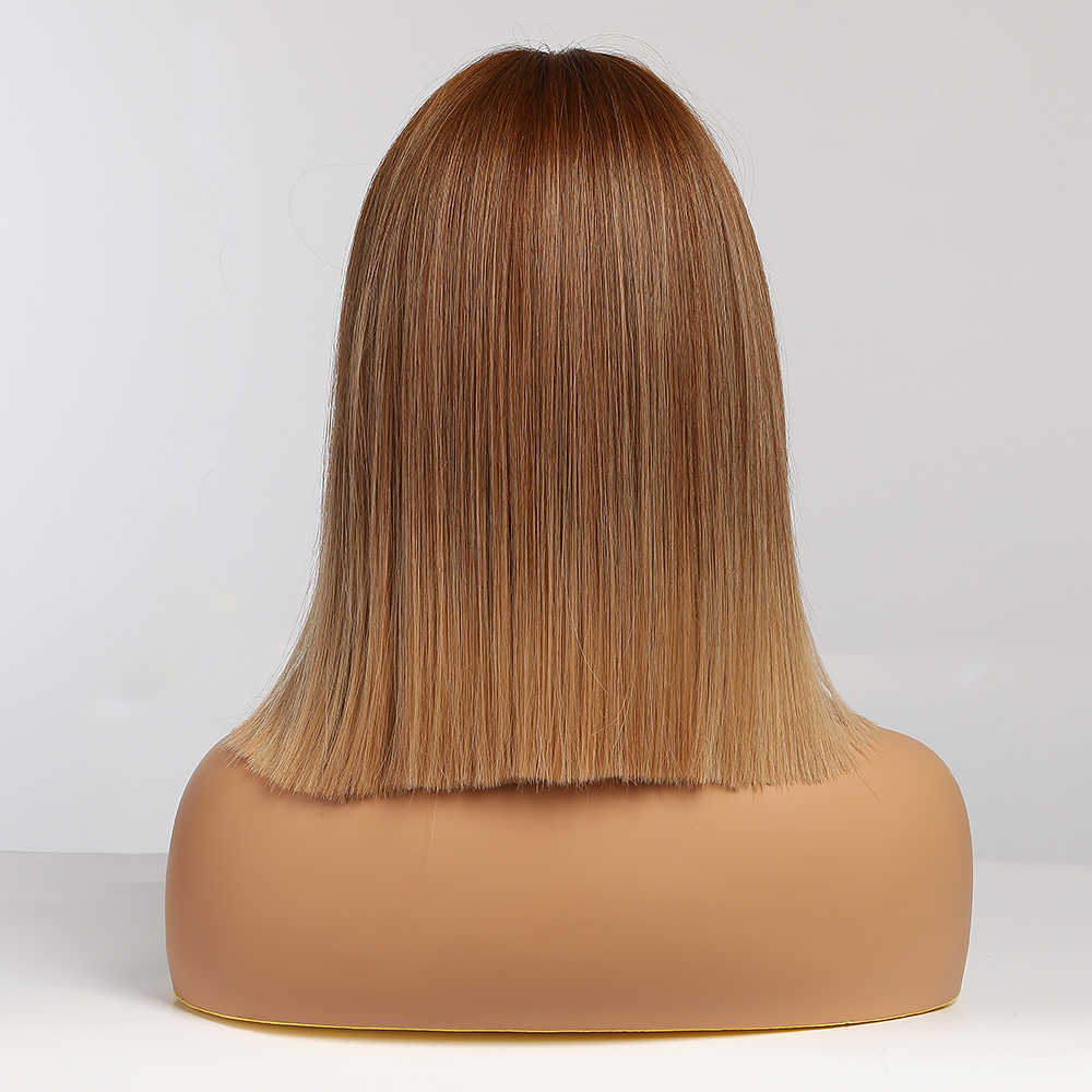 Syntetyczne peruki Easihair Brown Ombre proste peruki Bob Kobiety syntetyczne z grzywką naturalne włosy Wysoka temperatura urocza cosplay 230227