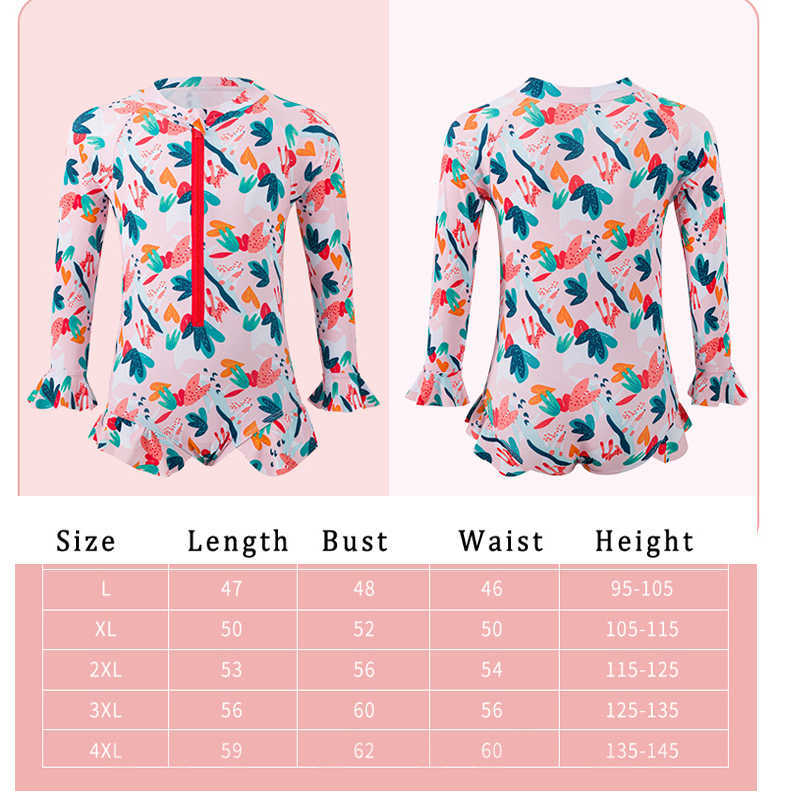 One-Pieces Children Swimwear Girls One Piece Swim Dress Bathing Suit Summer Beach Wear Long Sleeves Anti-UV Protection Kids Swimming Suit