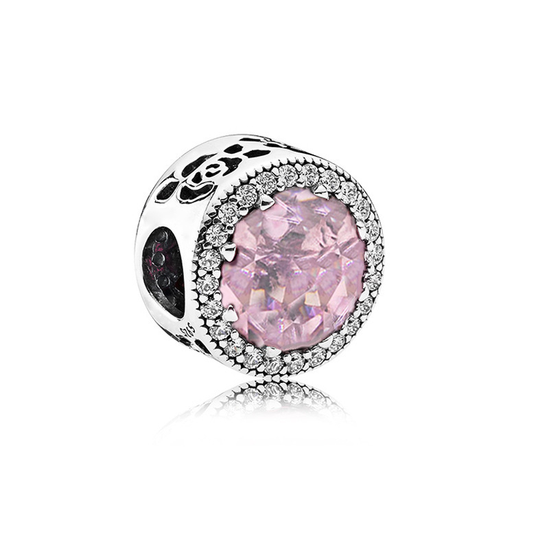 2023 Charm da donna in argento sterling Pandora classico M con ciondolo in opale color rosa, accessori perline