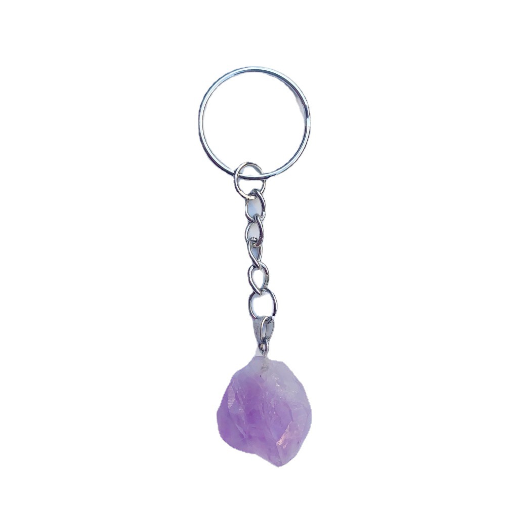 Mini Amethyst Oregelbundna Stone Key Rings Circle Chains Charms Keychains Healing Crystal Keyrings for Women Men