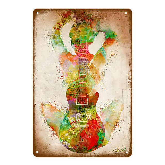 Ny Vintage Art Tin Målning Metal Signs Musik Guitar Ukulele Poster Art Crafts For Pub Bar Home Room Decor Wall Sticker Retro Personlig platta Storlek 30x20cm W02