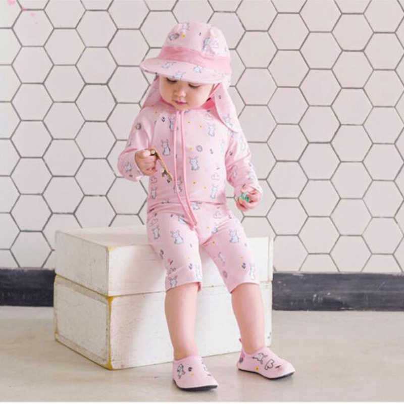 Spettacoli unici bambini di coniglio simpatico bambini a maniche lunghe bambini 1-6 anni bambine da bagno rosa costumi nuovo stile bebes bagni W0310