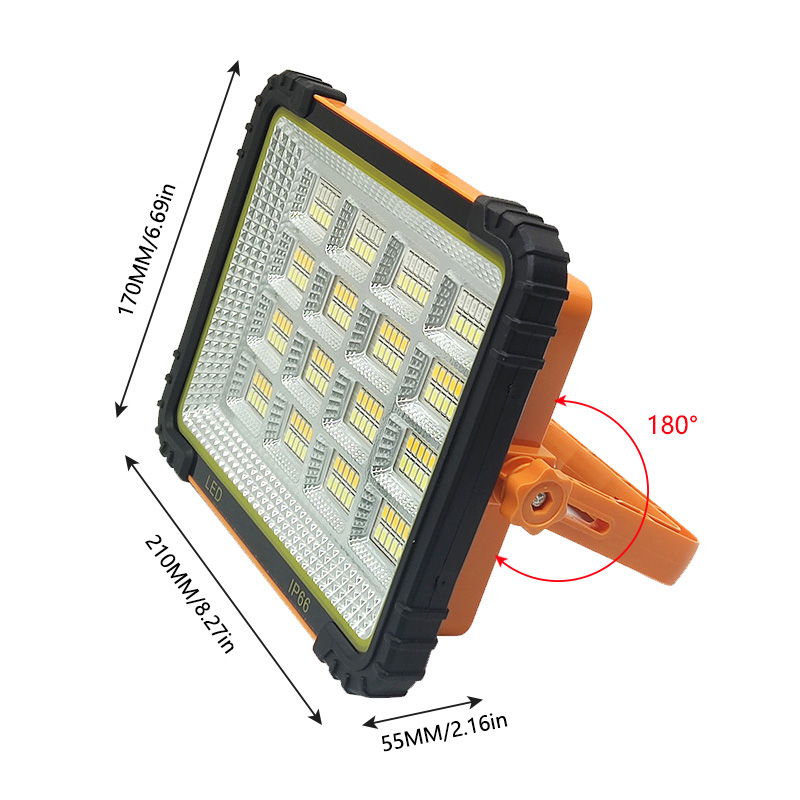 100W Solar Flood Lights Multifunctional Portable Work Lamp IP66 Waterproof Outdoor Floodlight 192LED Rechargeable Handheld Work Lights