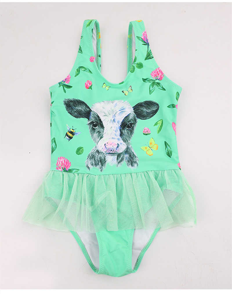 Endelar Lace Deco Kids Girls One Piece Swimsuit Cow Print Falbala Children Baby Badkläder 2022 Summer Child Girl Bathing Suit Monokini W0310