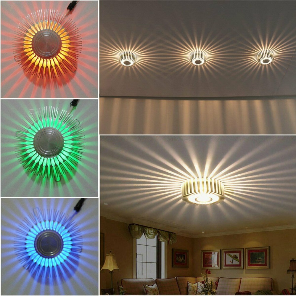 Lâmpada de parede de parede LED montada 3W incorporada RGB Lâmpada de girassol Raios de projeção de girassol
