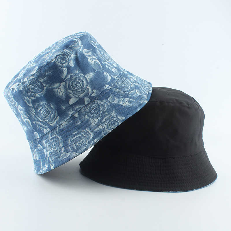 Cappelli a tesa larga 2020 New Maple Leaf Stampa Cappello da pescatore Denim Cappelli a secchiello Reversibile Bob Caps Hip Hop Gorros Uomo Donna Panama Bucket Cap P230311