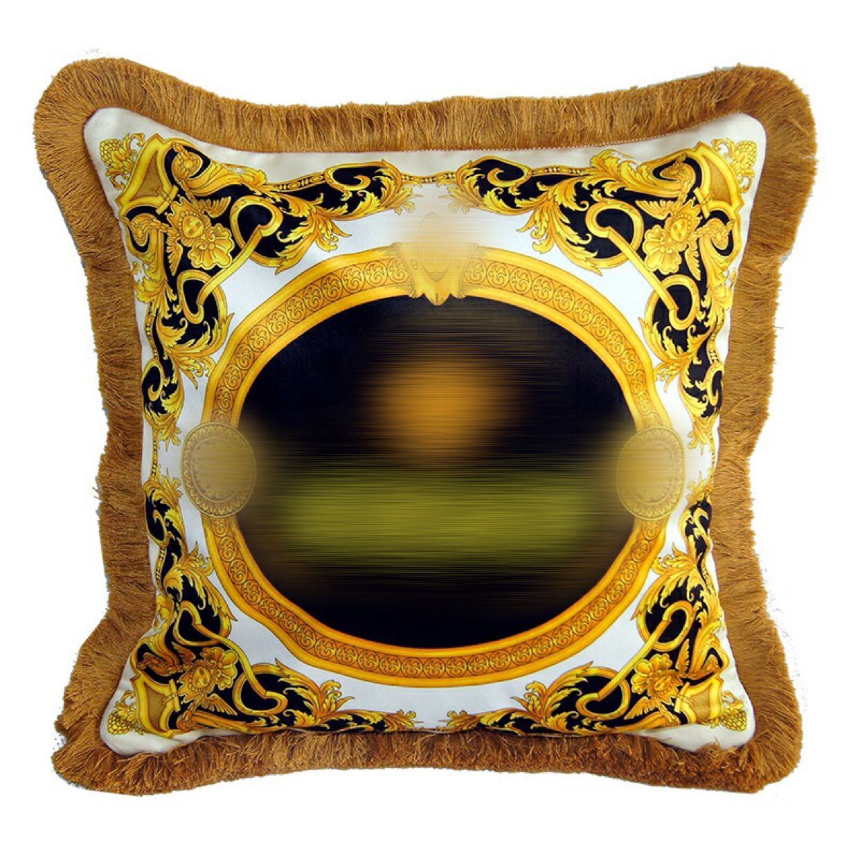 Taie d'oreiller de luxe designer Signalisation motif classique Impression double face bord de pompon taie d'oreiller housse de coussin 50 * 50 cm pour nouveau cadeau décoratif de Noël à la maison