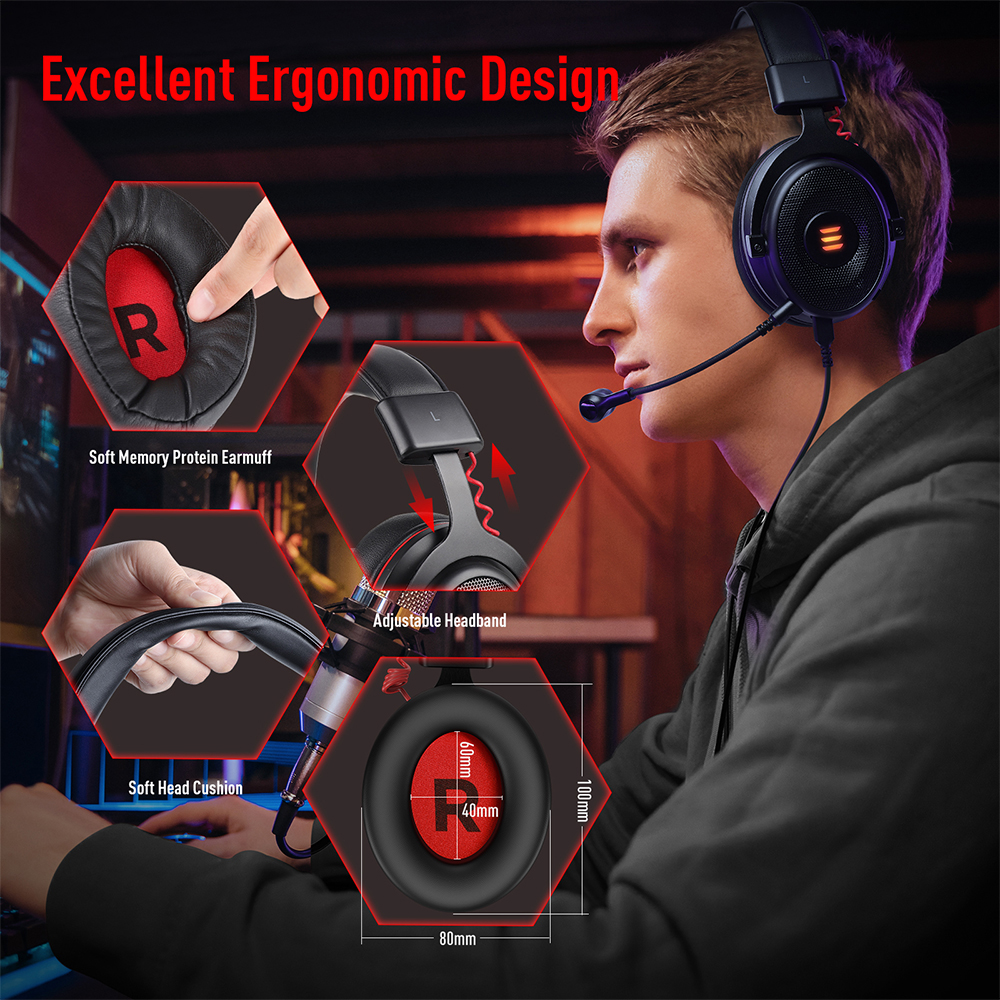 Gaming Headset Gamer 7.1 Surround & 3D stereo USB/Type C/3.5mm Wired Gaming Headphones with Microphone For PC/PS4/PS5/Xbox