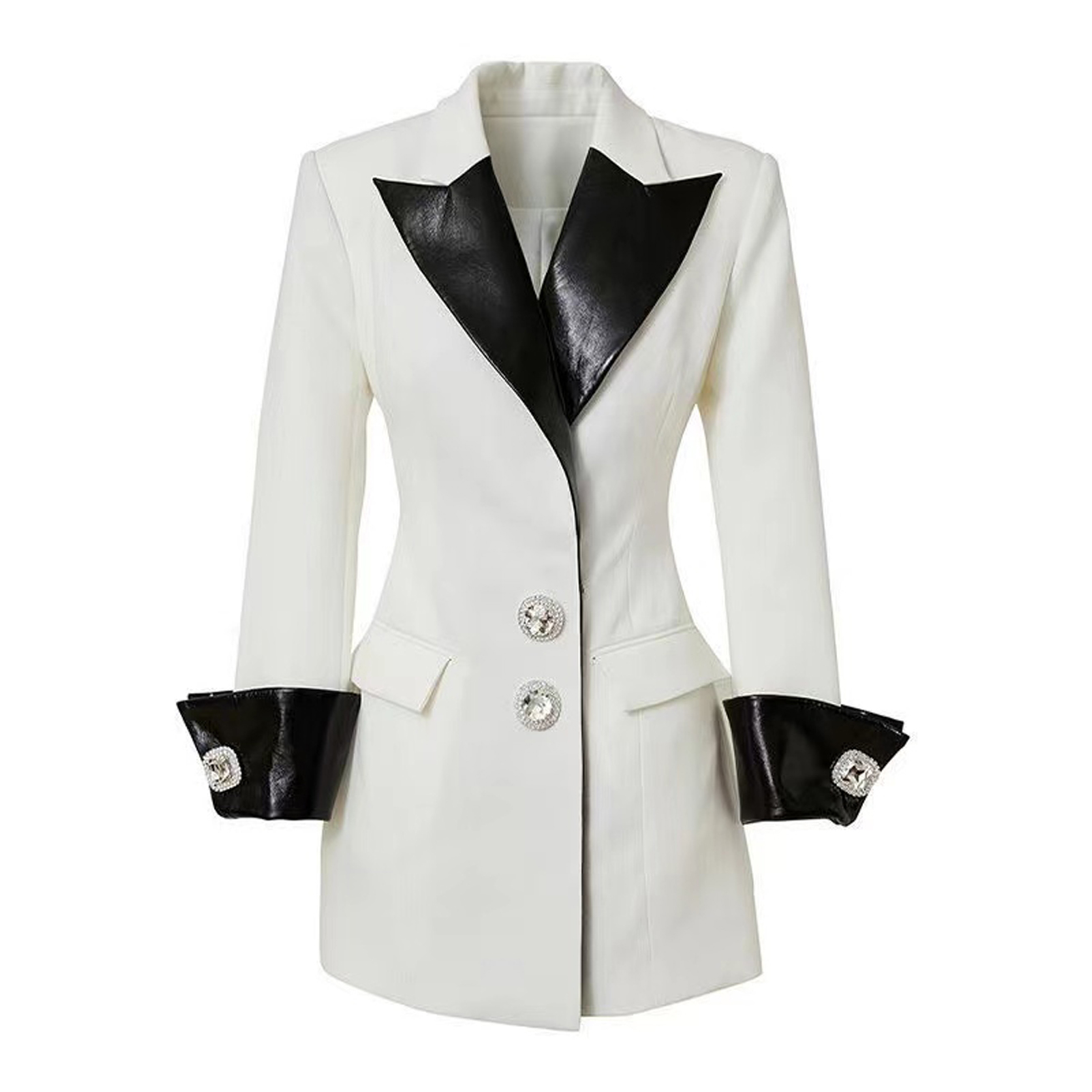 Feminino ternos blazers marca maré designer de moda retrô de cores contrastantes em couro diamante fivela de traje de terno de traje solteiro de peito feminino feminino slim