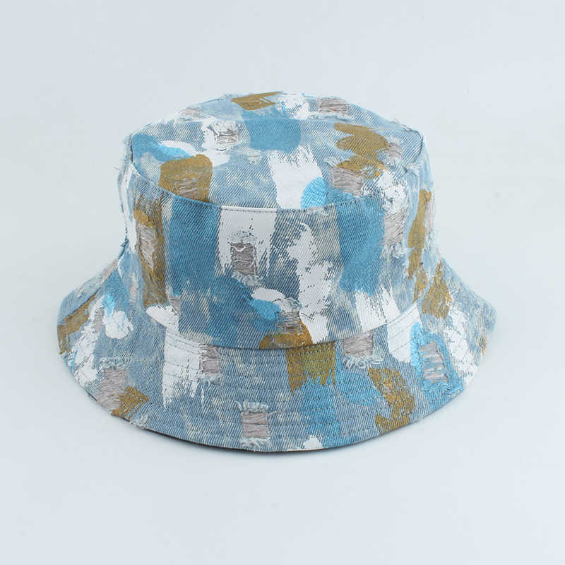 Wide Brim Hats Graffiti Painted Denim Bucket Hats For Women Men Summer Panama Hat Vintage Washed Cotton Bucket Cap Beh Sun Fisherman Hat P230311