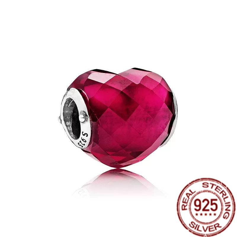 Pandora S925 Puur zilver primitief roze Purple Red Love Mother Heart Charme Geschikt voor armband DIY Fashion Jewelry