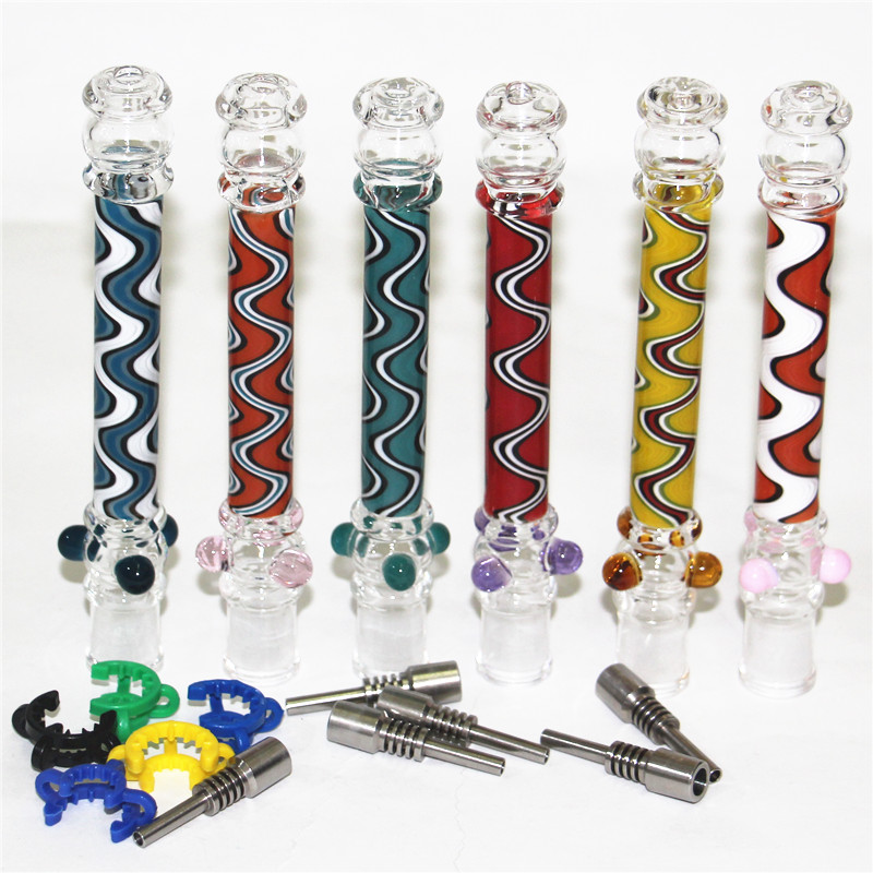 Smoking Accessories Mini Nectar Glass Pipes with 10mm Titanium Quartz Tip Oil Rig Concentrate Dab Straw NC for Glass Bong