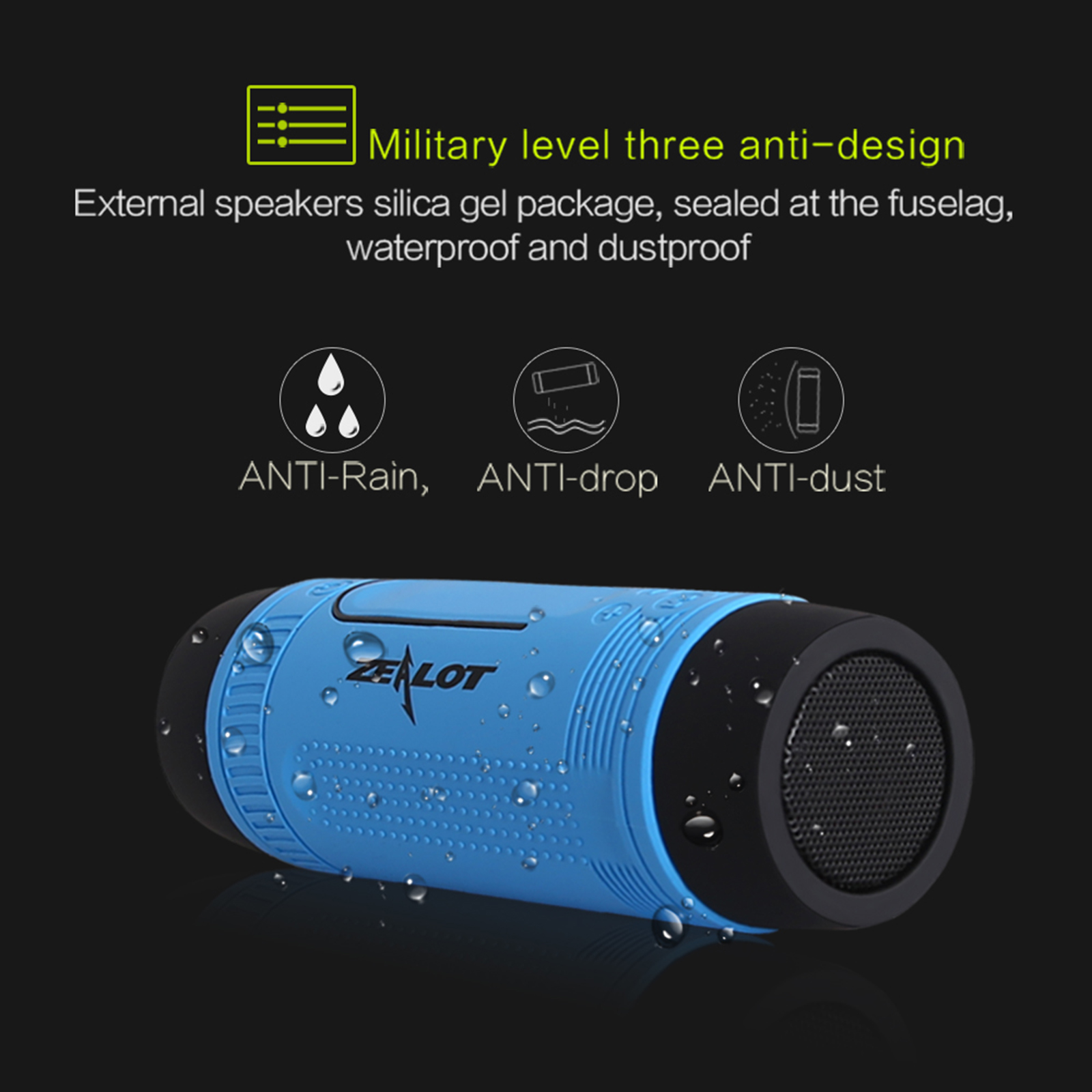 Zealot S1 무선 Bluetooth 스피커 옥외 자전거 무선 스피커 LED Light Waterproof 서브 우퍼 스테레오 서라운드가있는 사운드 박스