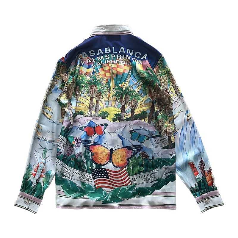 23SS New Casablanca Designer Fashion Classic Herren- und Damenhemd Schmetterlinge Tropische Blumen Heißluftballon-Liebhaber Hawaiianische Langarmhemden