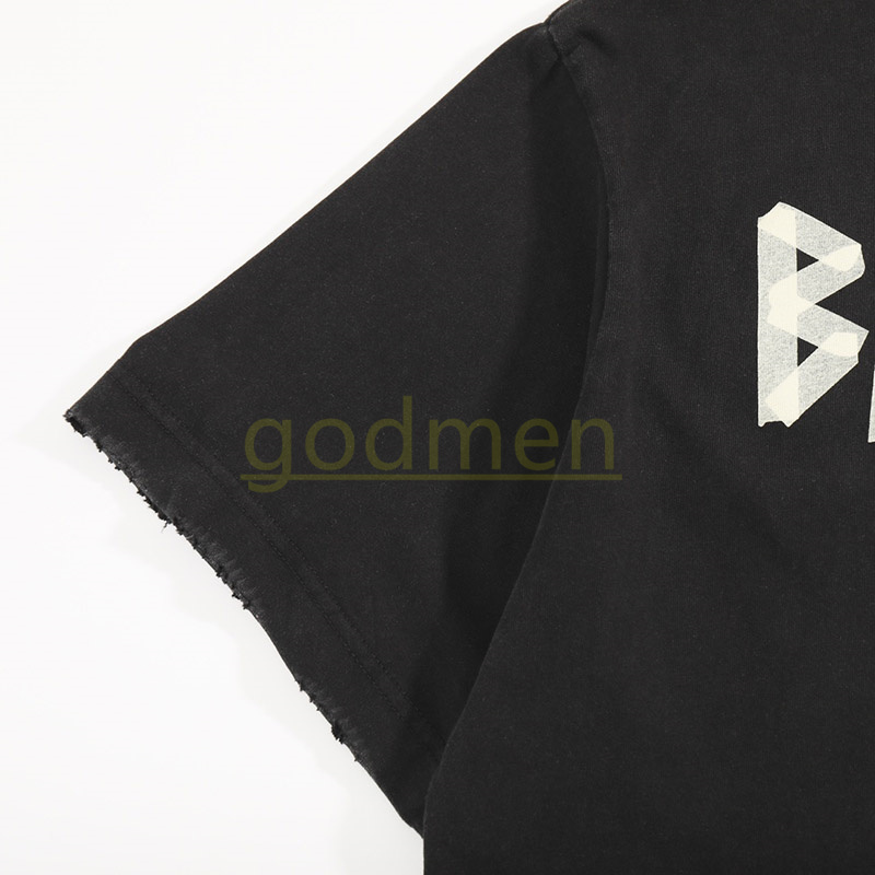 Marca de moda masculina camiseta preta camisa de verão camisetas de manga curta homens letras lavadas com impressão tampa xs-l