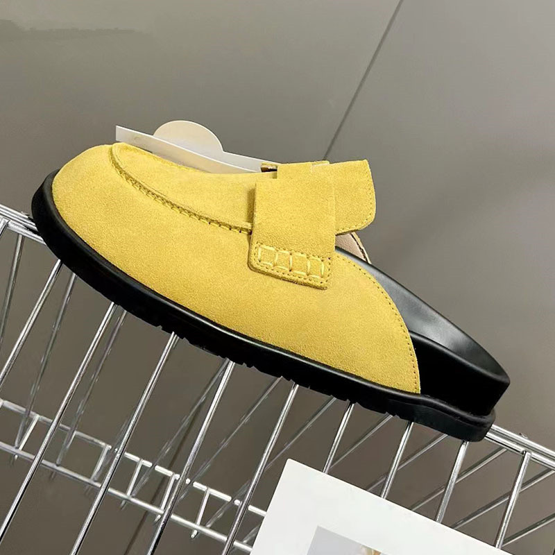 Echt lederen pantoffels dikke zool klompen bedekt ronde neus platte platform muilezels outdoor slippers casual strandschoenen dames slippers