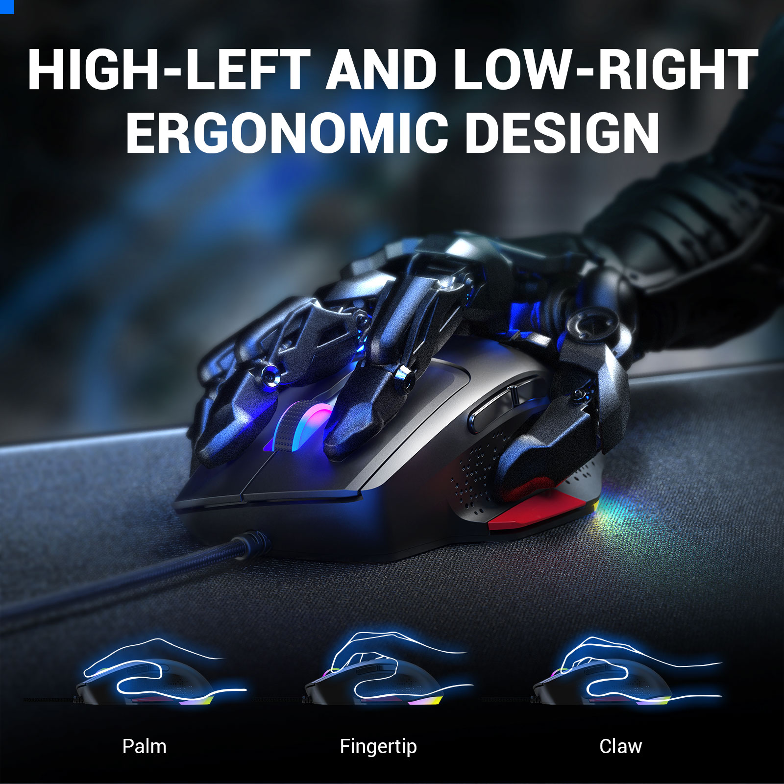 EM600 USB PC Gaming Mouse Mouse PAW3327 12400 DPI RGB الفئران السلكية خفيفة الوزن لألعاب الكمبيوتر مع 9 أزرار قابلة للبرمجة