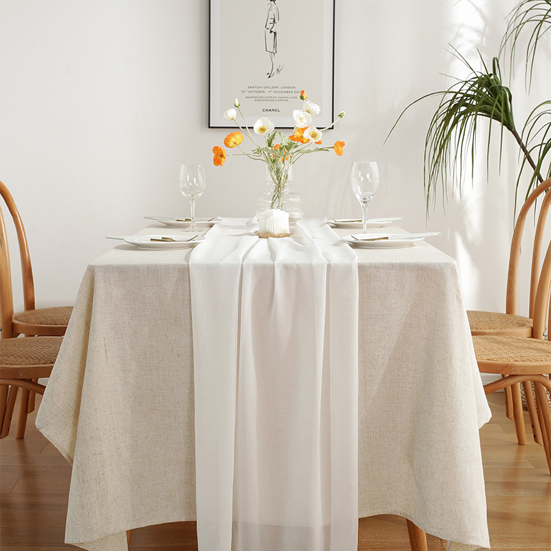 Chiffon Table Runner wedding party table cloth with silk ribbon for wedding decoration