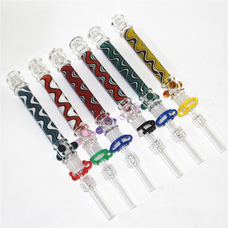 Smoking Accessories Mini Nectar Glass Pipes with 10mm Titanium Quartz Tip Oil Rig Concentrate Dab Straw NC for Glass Bong