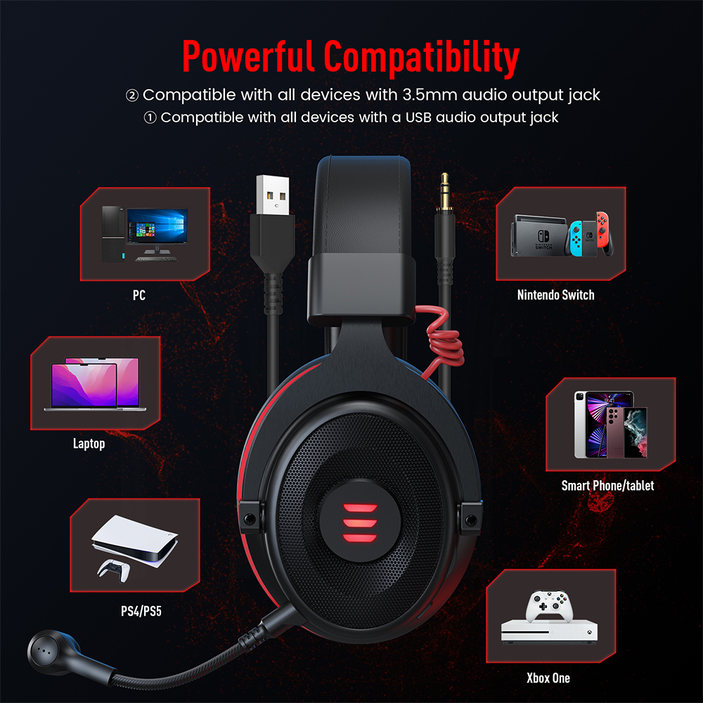 Oyun Kulaklığı Oyuncu Kablolu 3.5mm Stereo/USB 7.1 Surround PC/PS4/PS5/Xbox için Gürültü Engelleme Mikrofonu ile Oyun Kulaklıkları