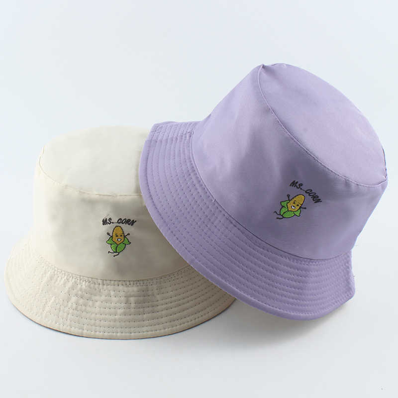 Brede rand hoeden nieuwe zomer emmer hoed vrouwen mannen mode schattige Beh zon hoeden omkeerbaar bob chapeau groente borduurwerk panama vissen hoed p230311