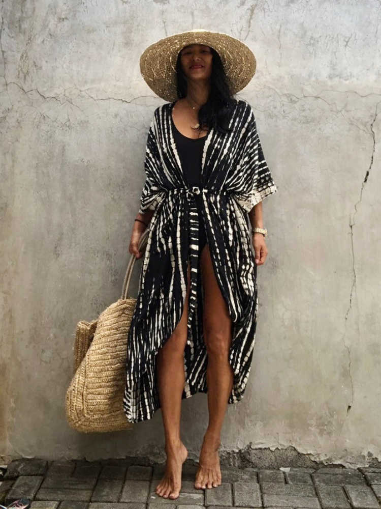 Costumi da bagno da donna Copricostume da spiaggia donna Costume da bagno Kimono con cravatta nera Tinta unita Abito estivo 2022 Abiti da spiaggia Vendite Y230311