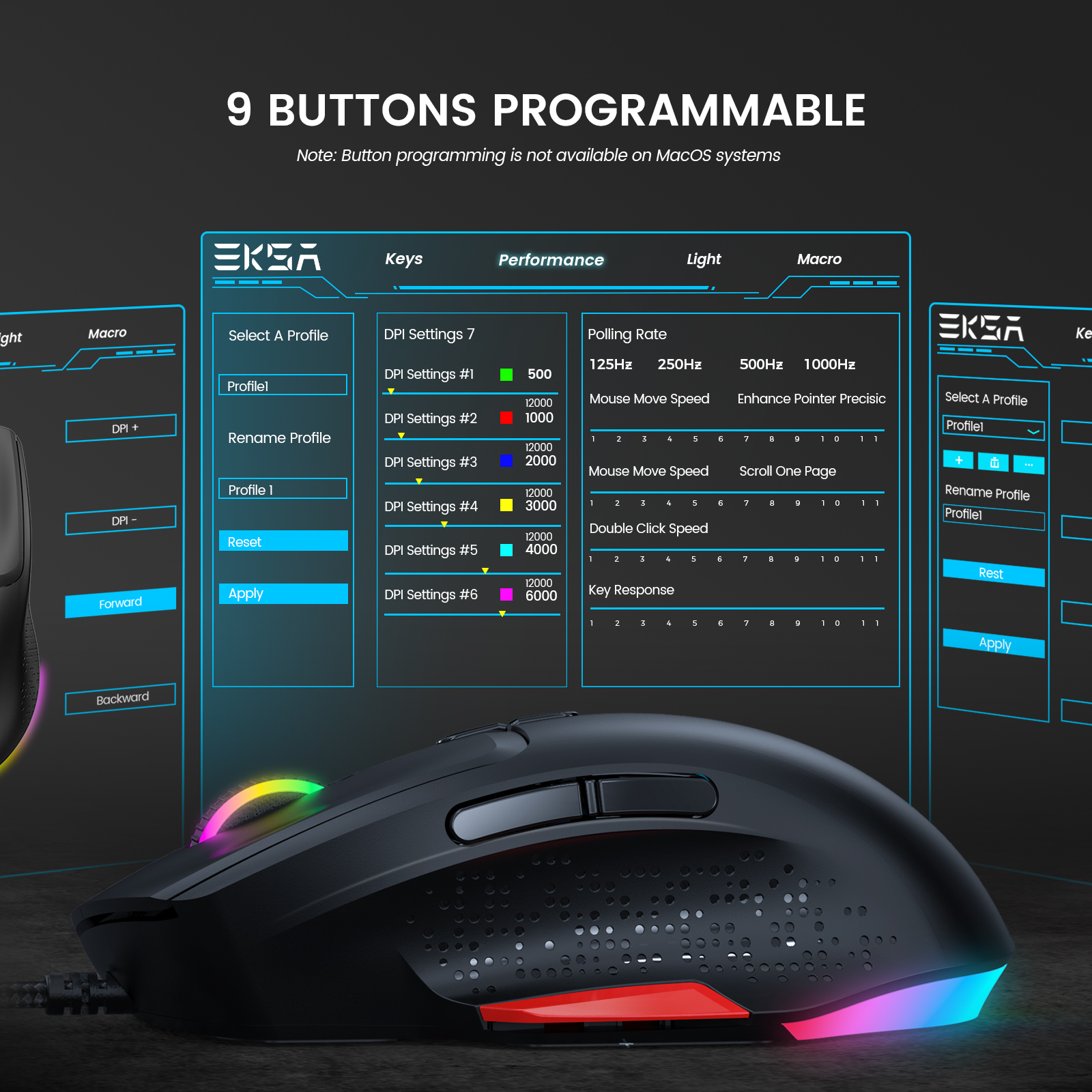 EM600 USB PC Gaming Mouse Mouse PAW3327 12400 DPI RGB الفئران السلكية خفيفة الوزن لألعاب الكمبيوتر مع 9 أزرار قابلة للبرمجة