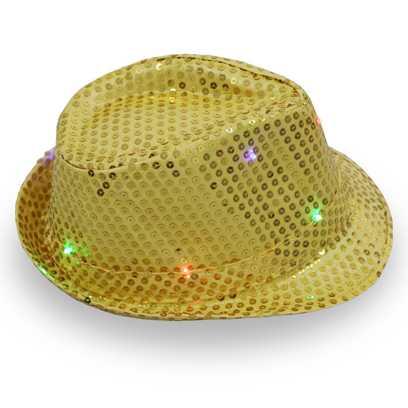 Sombreros de jazz LED Luz intermitente Up Fancy Dress Sombreros de fiesta de baile Gorra luminosa de lámpara de hip-hop unisex