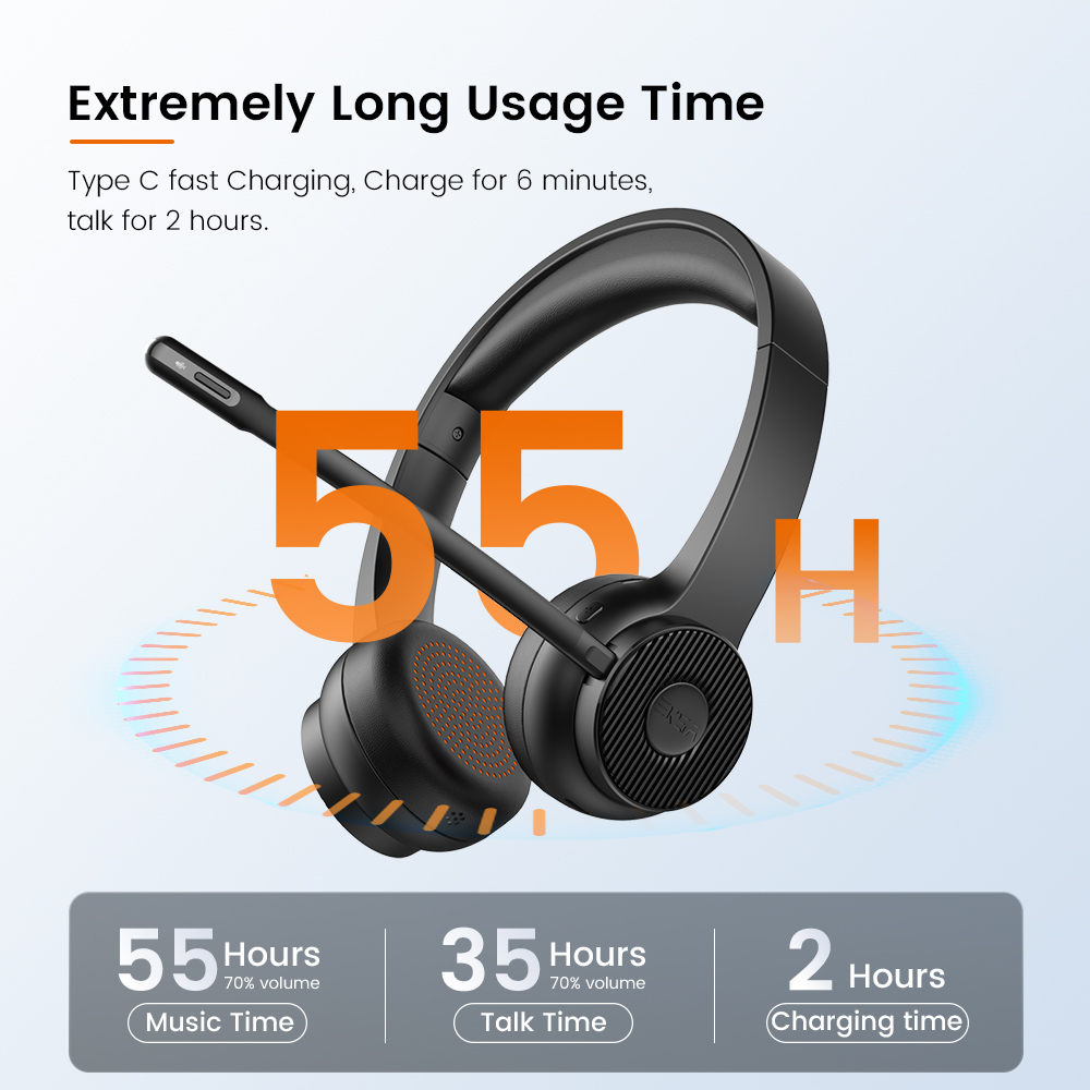 - H16 Bluetooth 5.2 headset PC trådlösa hörlurar AI ENC MIC 35H Talk Time med USB Dongle för Office/Call Center