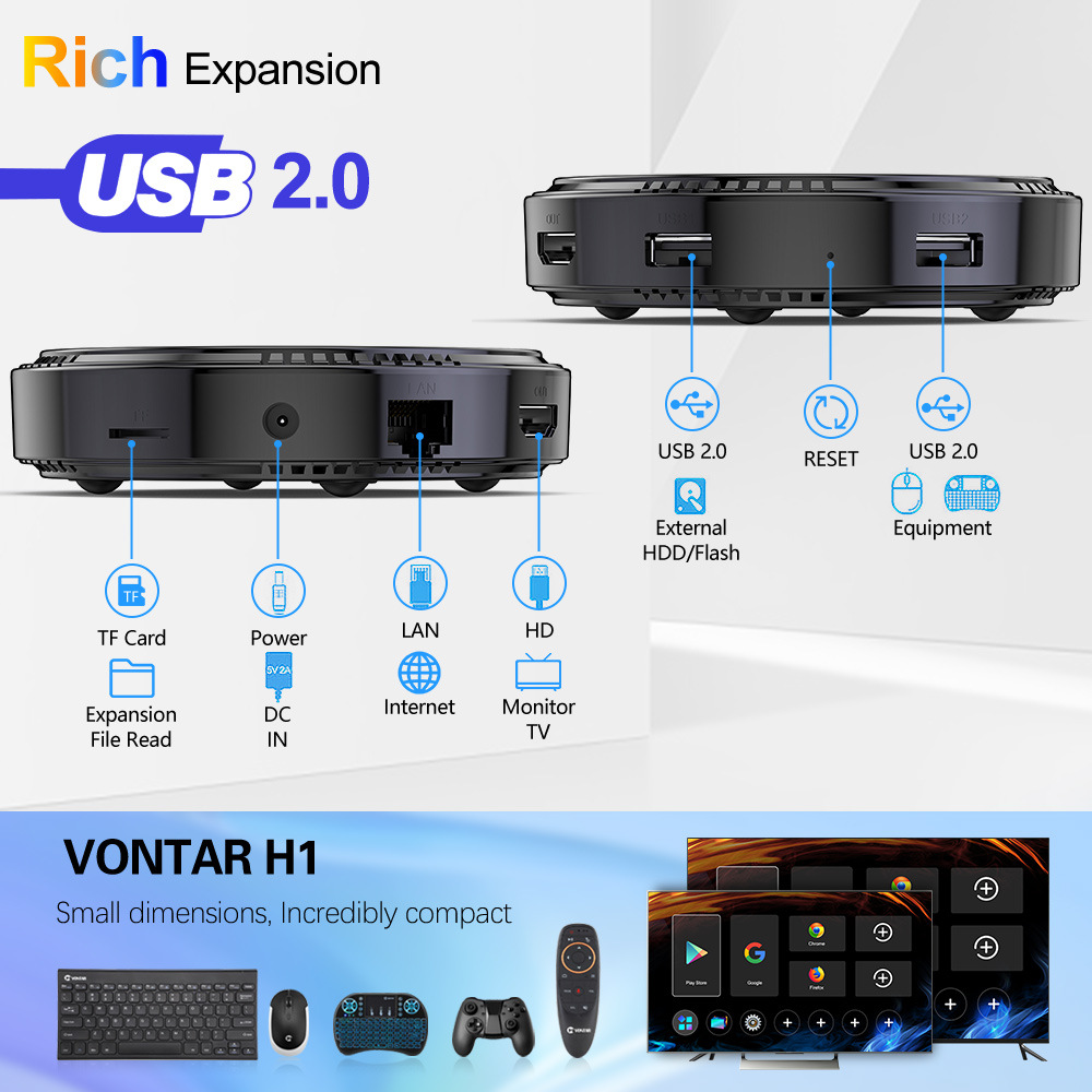 VONTAR H1 Android 12 TV-Box Allwinner H618 Quad Core Cortex A53 Unterstützung 6K 4K BT Wifi6 Google Voice Media Player Set-Top-Box