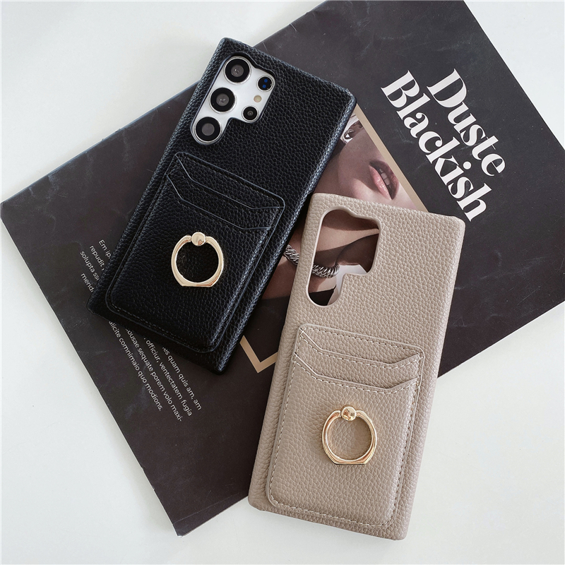 Lychee Pattern Leather Vogue Phone Case for iPhone 14 13 12 Pro Max Samsung Galaxy S23 Ultra S22 S21 Plus S20 Note20 Finger Ring Holder Dual Card Slots Wallet Back Cover